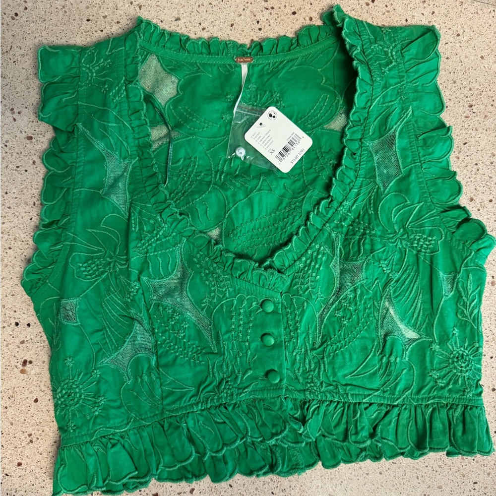 Free People green cropped blouse